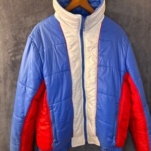 Vintage 80s Polar Bear Mens Large Ski Puffer Jacket Blue Red White Retro